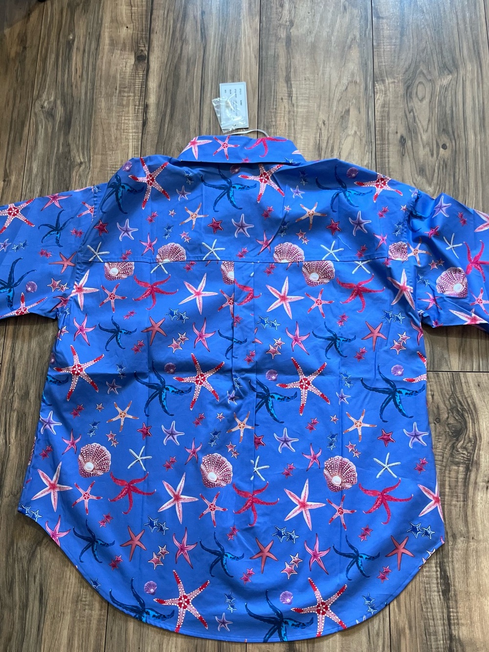 $275 HINSON WU LARISSA Long Sleeve Blue Starfish Print Button-Up Blouse Tunic L - Picture 13 of 13